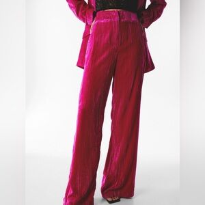 Women’s Nasty Gal Crushed Velvet Co-Ord Wide Leg Trousers Size 10 in pink